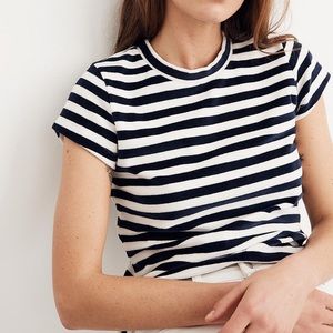 Madewell striped velour tee w cap sleeves NWOT